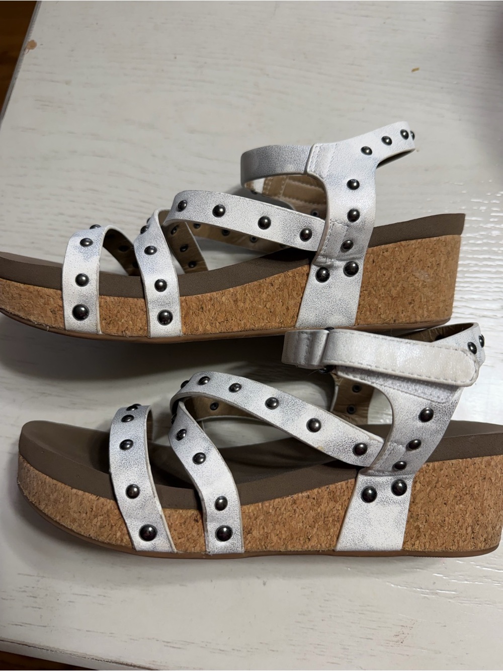 Corkys Silver Studded Cork Wedge Sandals - Women